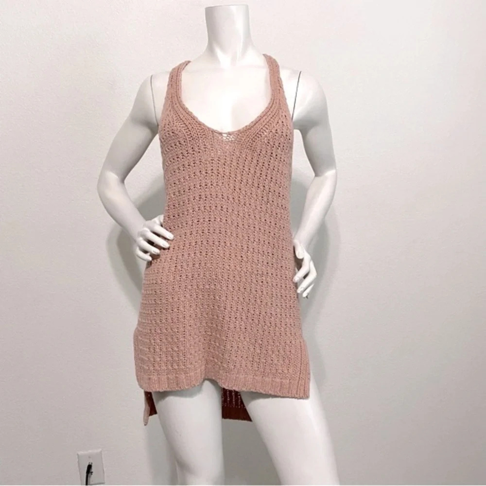Moth Blush Pink Deep V-Neck Open Cable Knit Feminine Coquette Tunic Top Size M